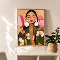 Abstract portrait canvas print in light wood frame