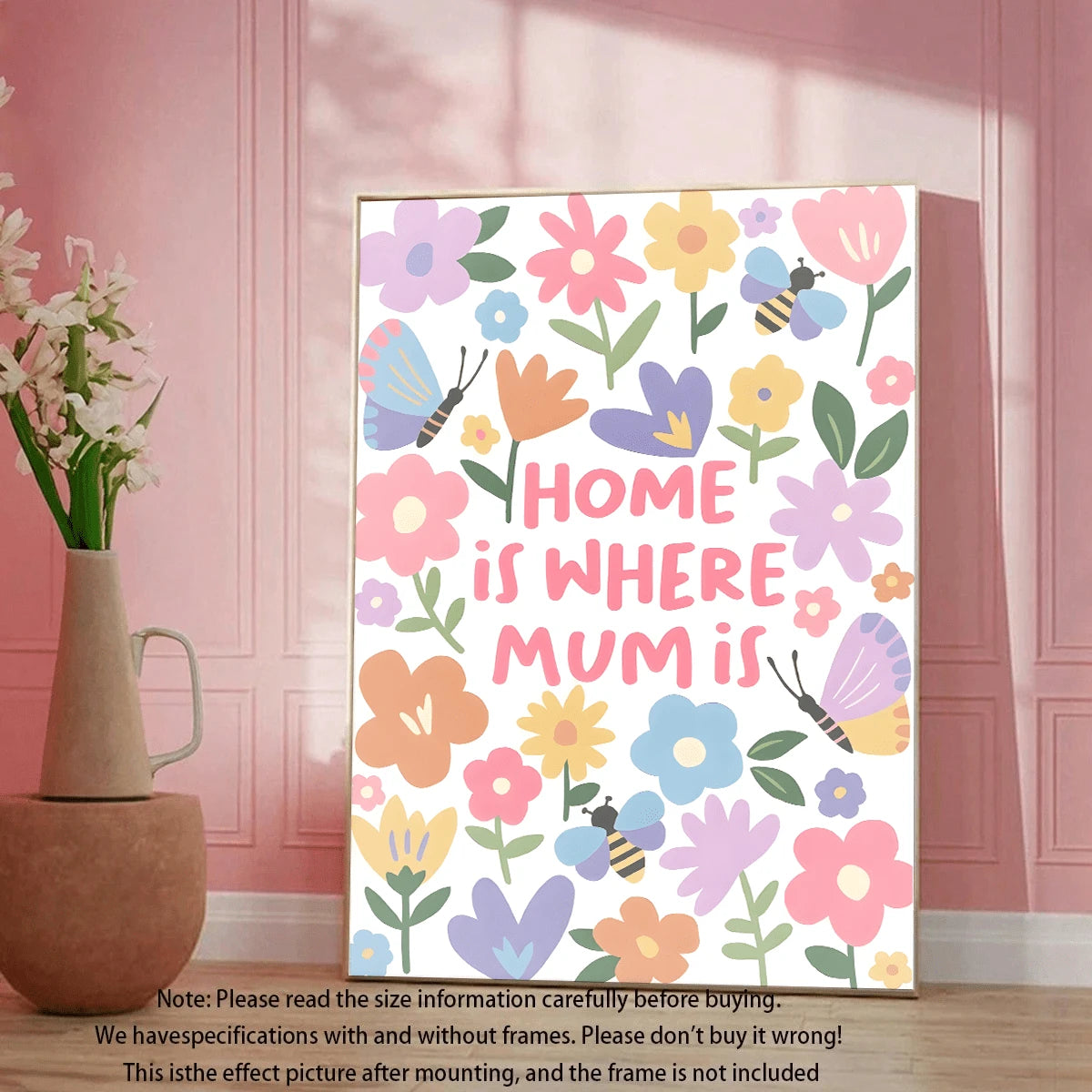 Whimsical botanical poster with butterflies and bees