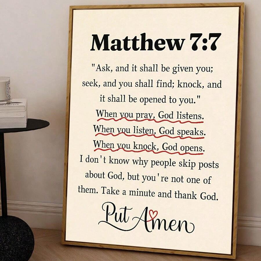 Vintage Matthew 7:7 Christian Scripture Faith & Prayer Canvas Poster