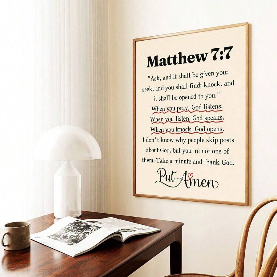 Vintage Matthew 7:7 Christian Scripture Faith & Prayer Canvas Poster