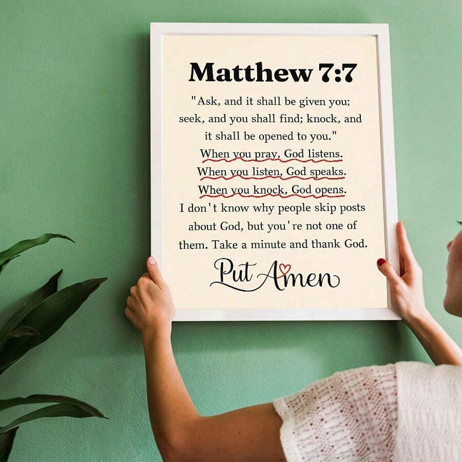 Vintage Matthew 7:7 Christian Scripture Faith & Prayer Canvas Poster