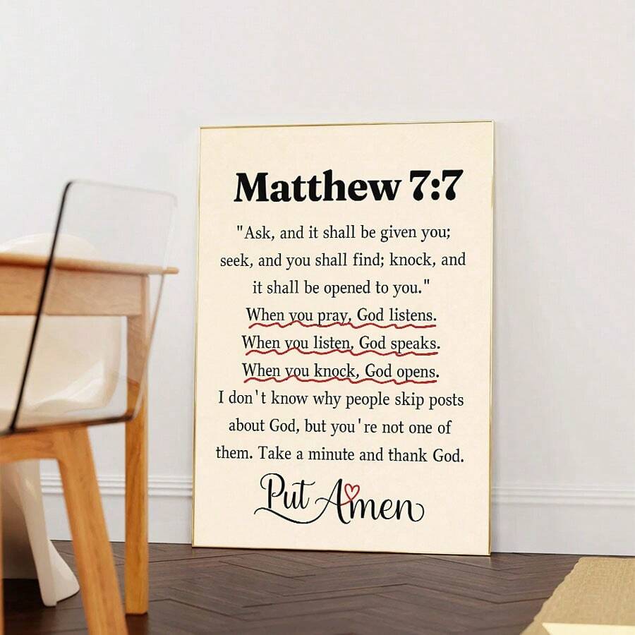Vintage Matthew 7:7 Christian Scripture Faith & Prayer Canvas Poster