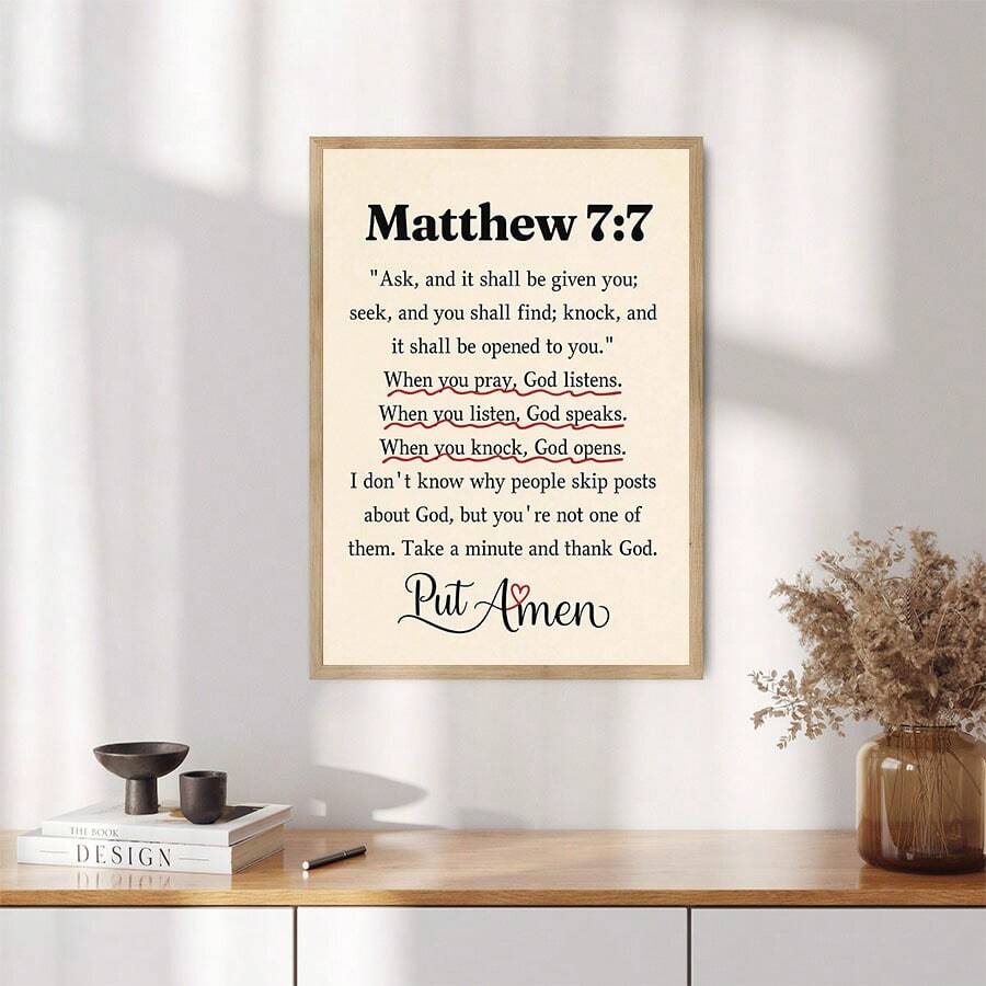 Vintage Matthew 7:7 Christian Scripture Faith & Prayer Canvas Poster