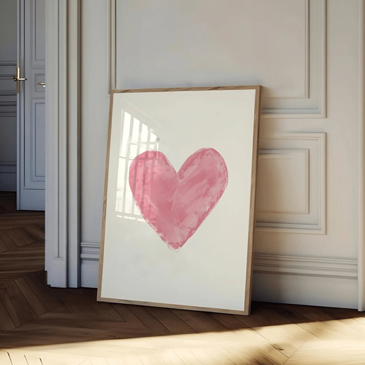 Coquette poster with minimalist pink heart and romantic wall art style