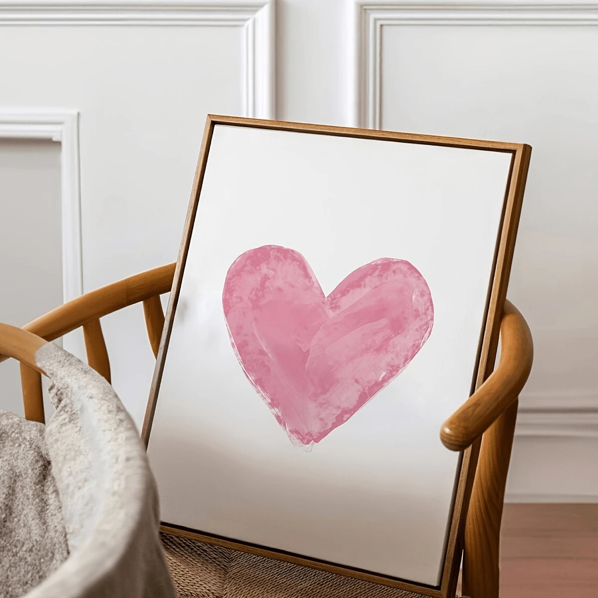 Pink heart wall art poster with watercolor blush heart on white background