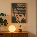 Angled view of playful rainbow canvas art for a bright home office