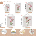 Framed carnation canvas size options with frame thickness details and feature close-ups