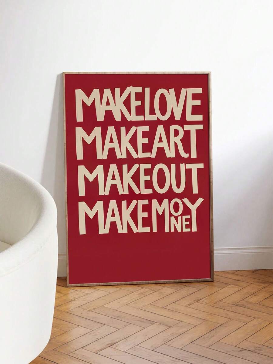 Make Love vintage typography poster in deep red