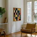 Colorful Abstract Geometric Canvas poster with checkerboard grid design. Perfect for modern living rooms, bedrooms, offices, studios, dorms, and creative decor.
