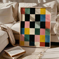 Colorful Abstract Geometric Checkerboard Grid Canvas Poster