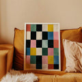 Colorful Abstract Geometric Canvas poster with checkerboard grid design. Perfect for modern living rooms, bedrooms, offices, studios, dorms, and creative decor.