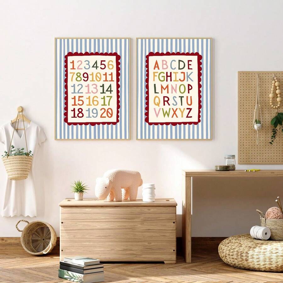 Alphabet and number kids educational wall art set