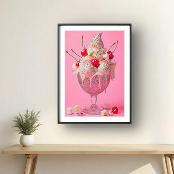 Girly Pink Glitter Ice Cream Sundae Sweet Dessert Cute Aesthetic Canvas Poster 