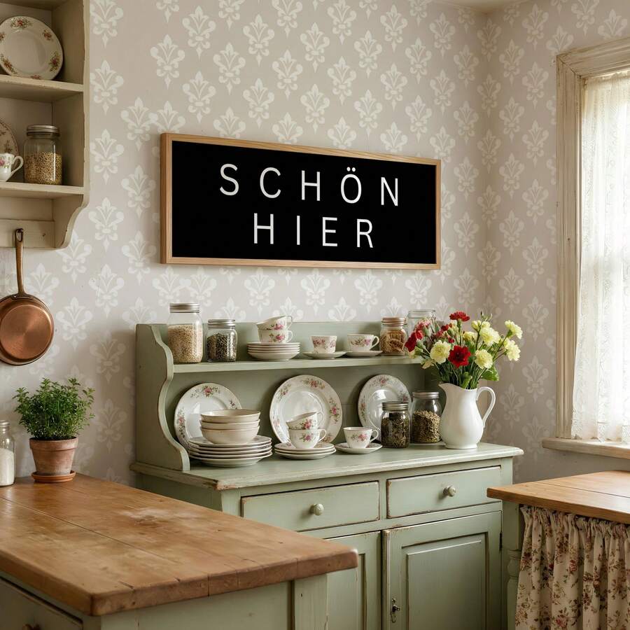 German wall art with nice here text for dorm apartment hallway or entryway