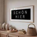 Funny German poster with retro Scandinavian black white wall decor style