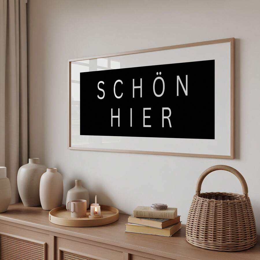 Funny German poster with retro Scandinavian black white wall decor style