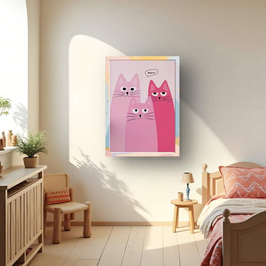 Cute cat poster in pastel frame for kids room