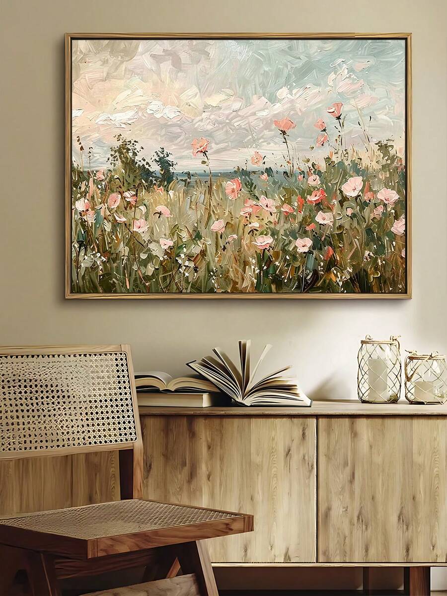 Vintage wildflower meadow wall art
