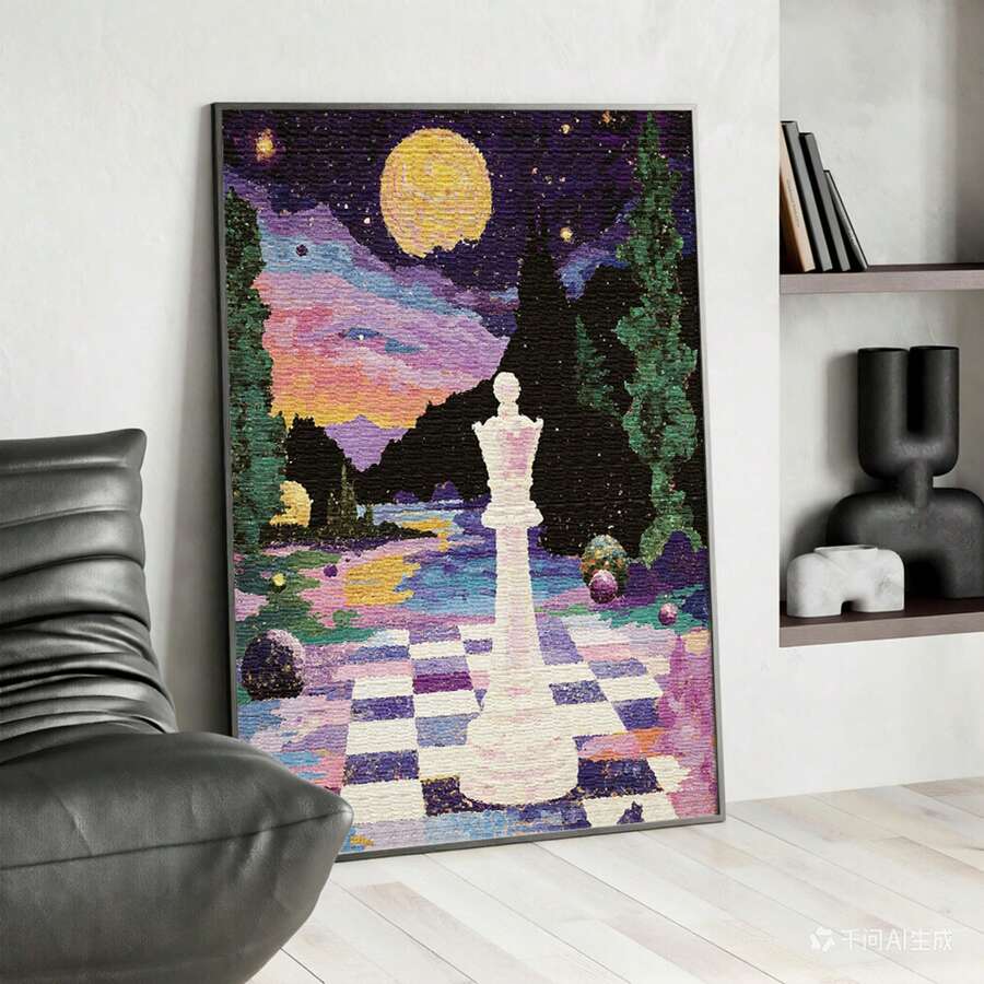 Surreal Starry Night Galaxy Queen Chess Piece Canvas Poster