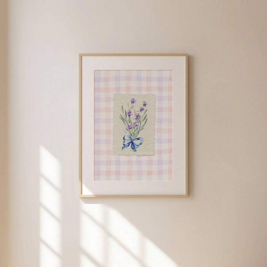 Minimalist lavender canvas with blue bow and soft pink background