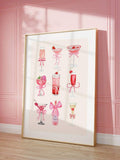 Pink Cute Bow & Cherry Pattern Girly Style Canvas Poster Set