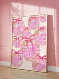 Pink Cute Bow & Cherry Pattern Girly Style Canvas Poster Set