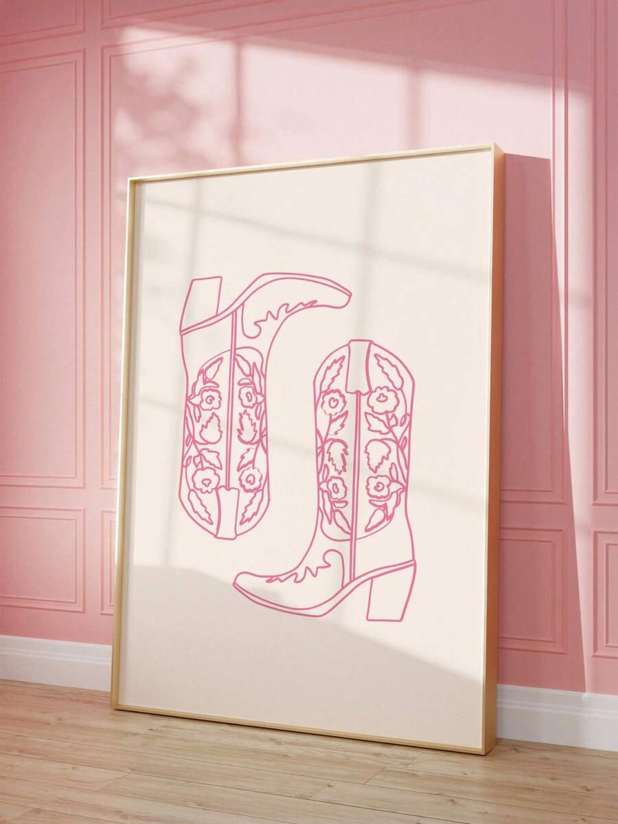 Pink Cute Bow & Cherry Pattern Girly Style Canvas Poster Set