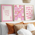 Pink Cute Bow & Cherry Pattern Girly Style Canvas Poster Set