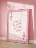 Pink Cute Bow & Cherry Pattern Girly Style Canvas Poster Set