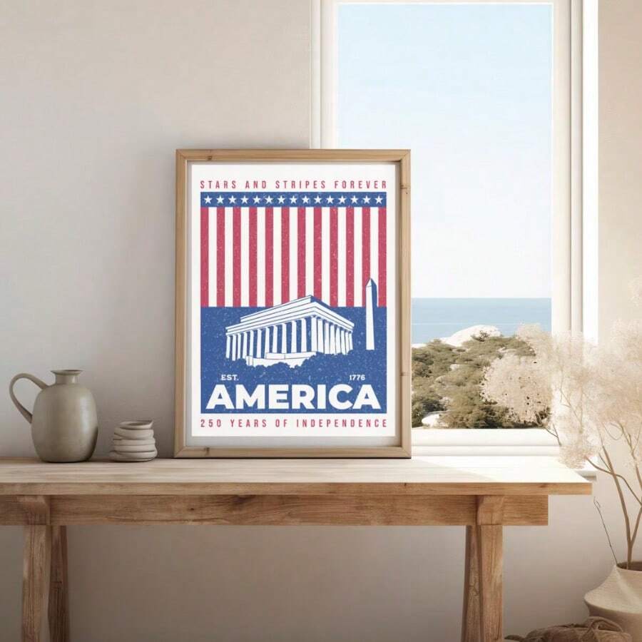 Front view of July 4th Wall Art Poster, American 250 Wall Art, Patriotic Wall Decoration