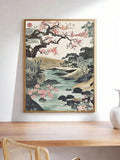 Vintage Japanese print in light wood frame mockup