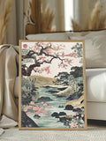 Zen landscape poster with cherry branch and red seal
