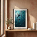 Marine life art poster with orca whales for coastal room decor