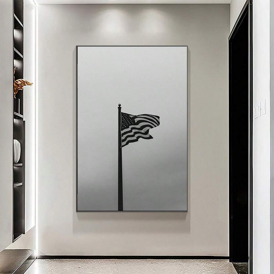 Minimalist gray American flag canvas poster