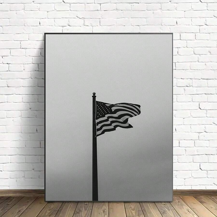 Vintage American flag wall decor above a console