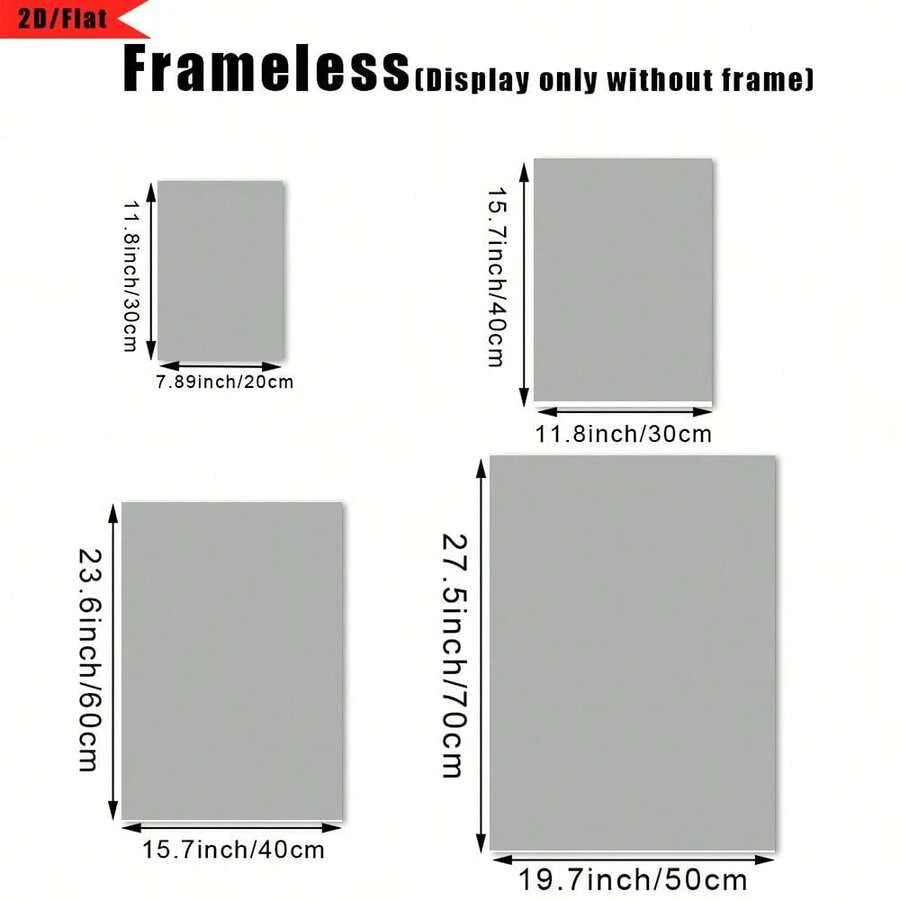 Size guide for botanical branch silhouette canvas poster from 20 by 30 to 50 by 70 centimeters