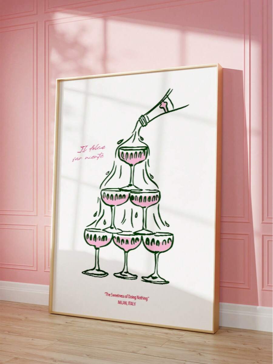 Green line art champagne pyramid canvas wall art