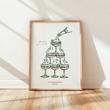 Green line art champagne pyramid canvas wall art