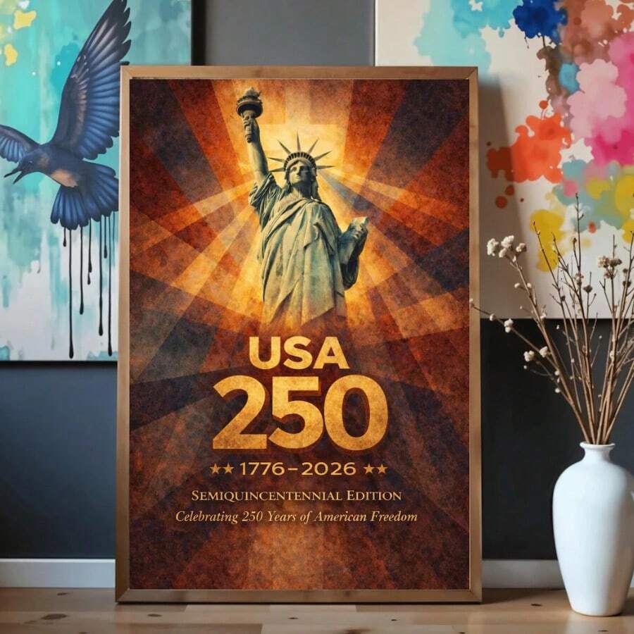 Front view 1 of 250th Anniversary Freedom Commemorative Poster, Retro Flag Decoration, Patriotic Print from Jose Collections