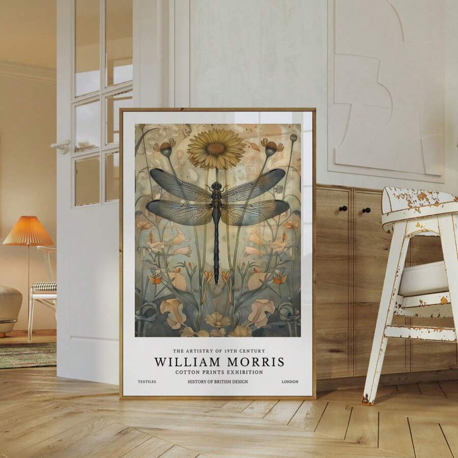Dragonfly botanical canvas in wood frame