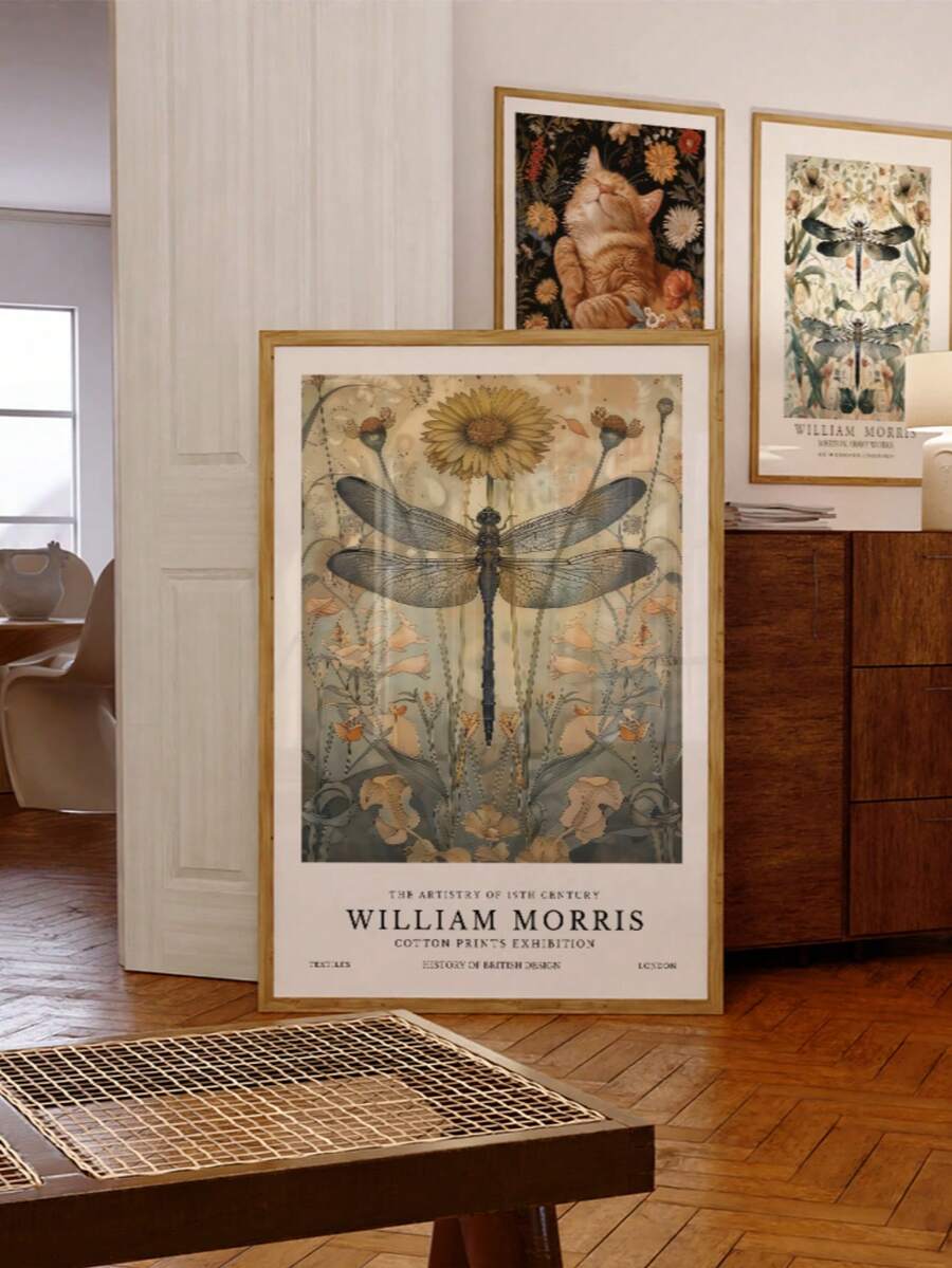 Large William Morris dragonfly print in room