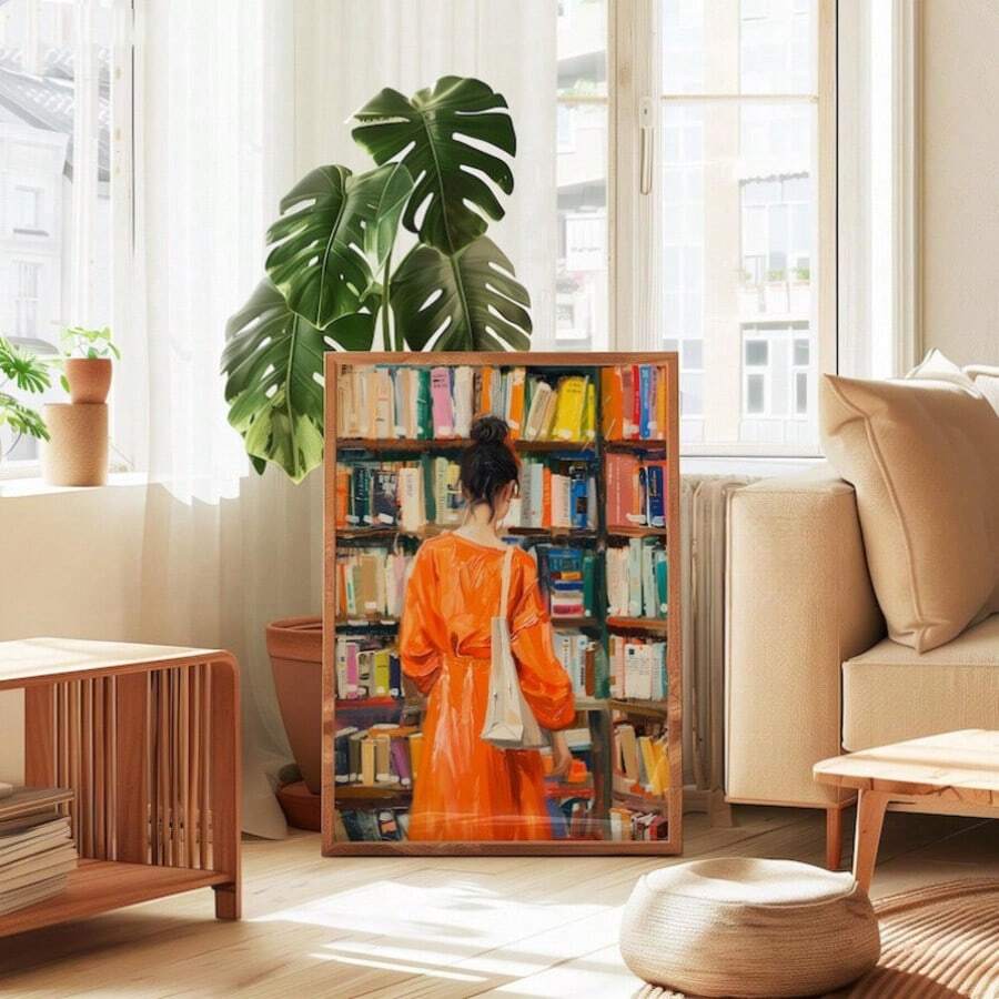 Orange dress wall art mockup for reading nook library or home office