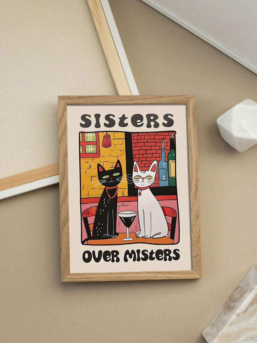 Black cat coffee canvas artwork in a cozy kitchen mockup