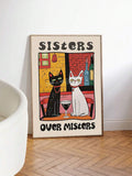 Vintage café cat poster with warm cream and rust color palette