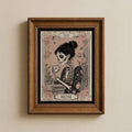 Skeleton mom coffee print displayed in warm framed room mockup