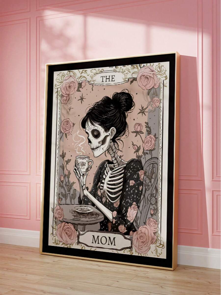 Espresso themed skeleton mother art print in vintage occult style