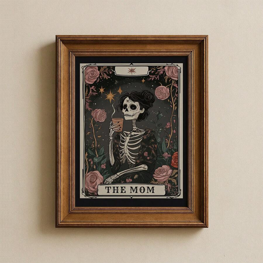 Coffee mom wall art with roses stars and tarot border