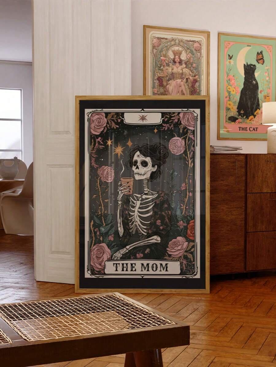 The Mom canvas print showing skeleton holding coffee cup