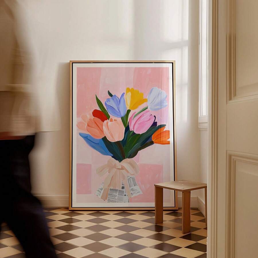 Pastel tulip bouquet wall art view 1