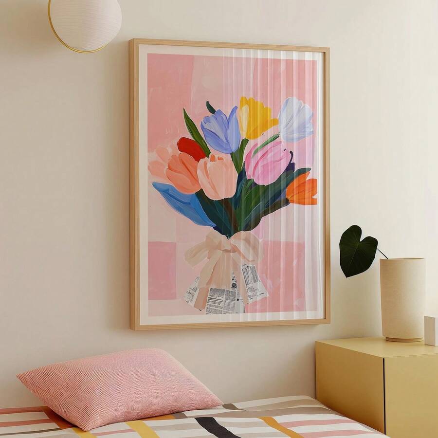 Pastel tulip bouquet wall art view 1